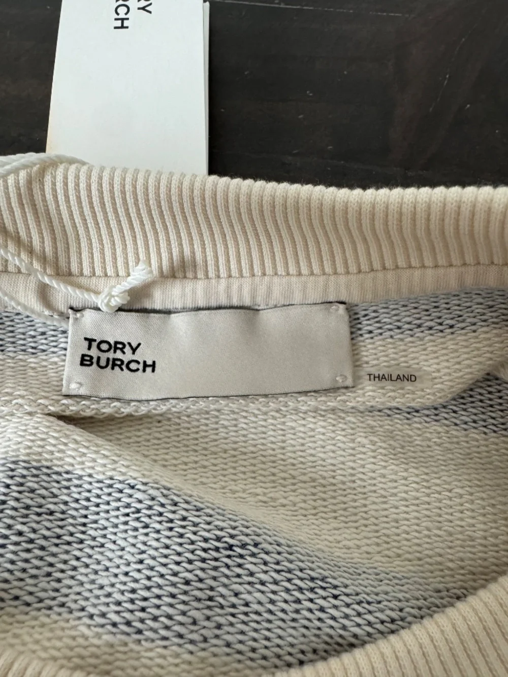 NWT Tory Burch Striped Cotton Sweatshirt New Ivory Basin Stripe Women's L